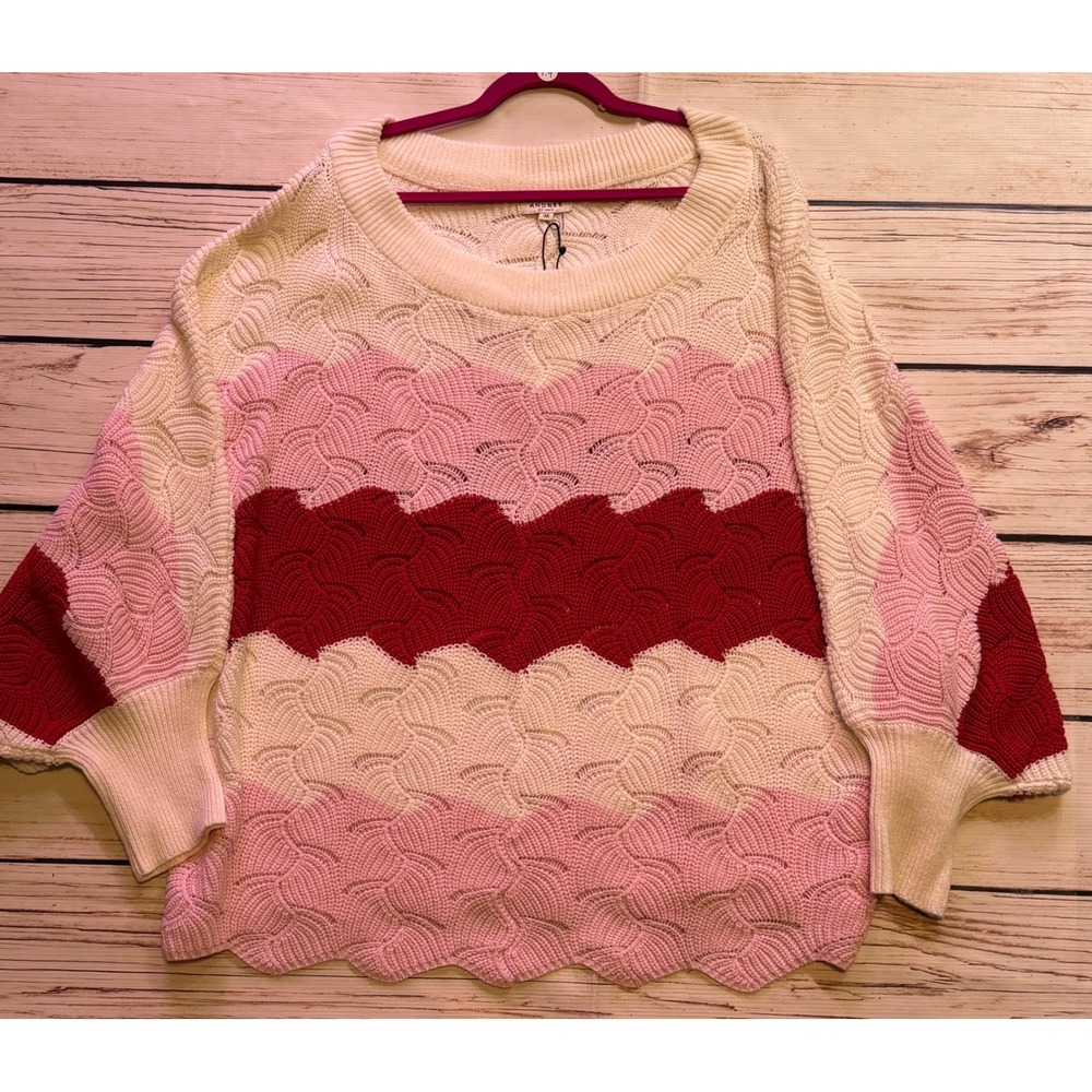Andree by Unit Women 3X Scalloped Pointelle Knit Colorblock Sweater Pink Cream